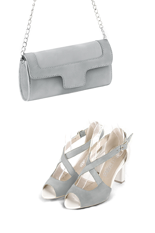 Dress clutch for wedding and parties in pearl grey leather - Worn view
